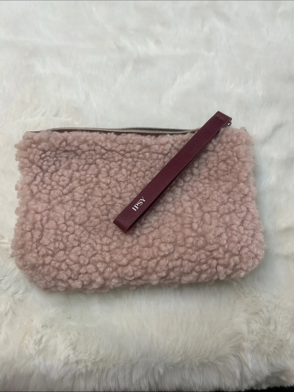 Ipsy Plush Pink Shearling Pouch bundle
